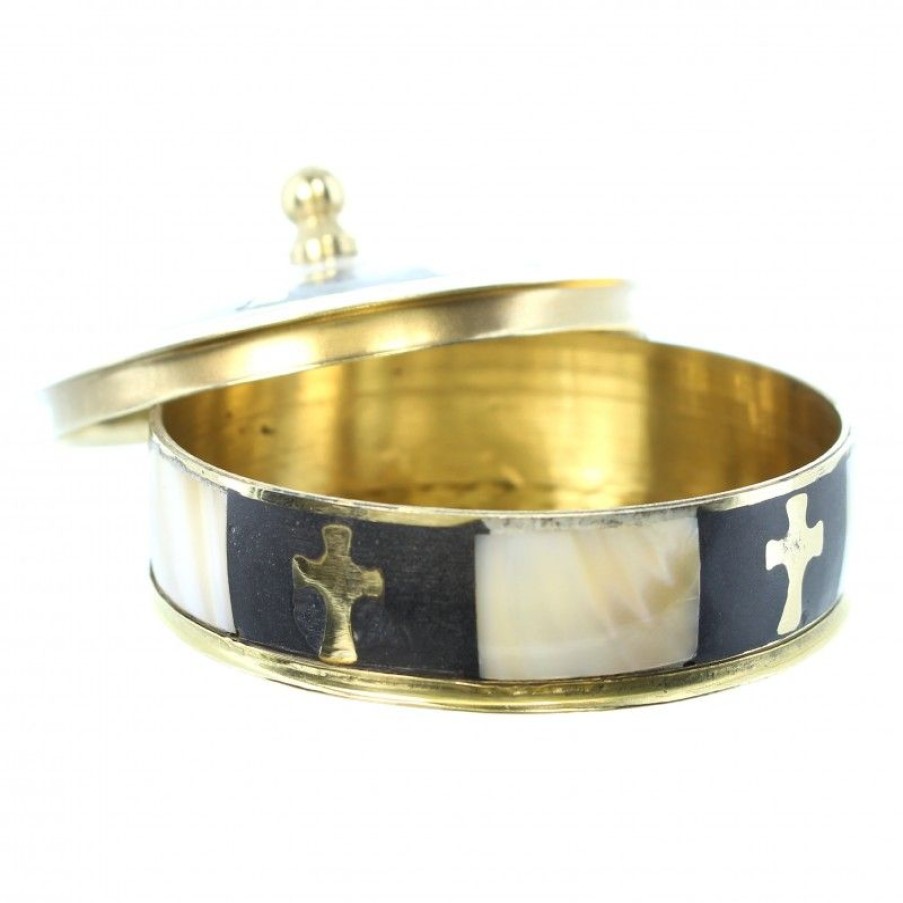 Palais du Rosaire Boite A Chapelet | Boite A Chapelet Ronde En Nacre Et Laiton