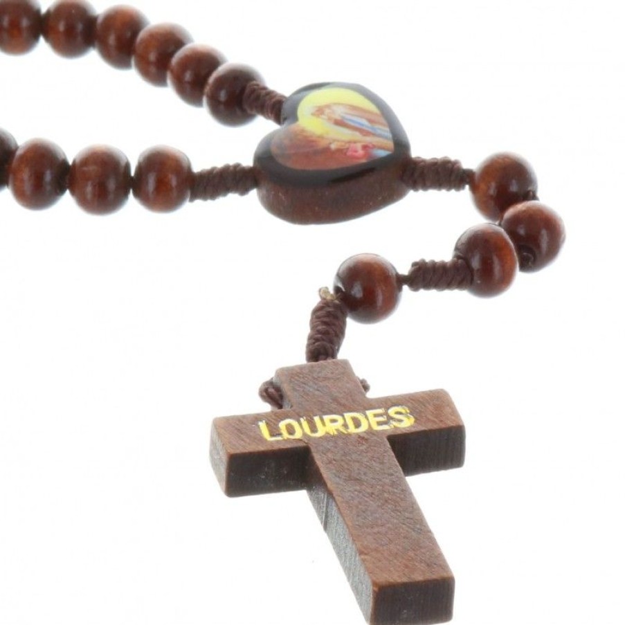 Palais du Rosaire Chapelet Bois | Chapelet De Lourdes En Corde Grains Bois, Paters Et Coeur Apparition De Lourdes.