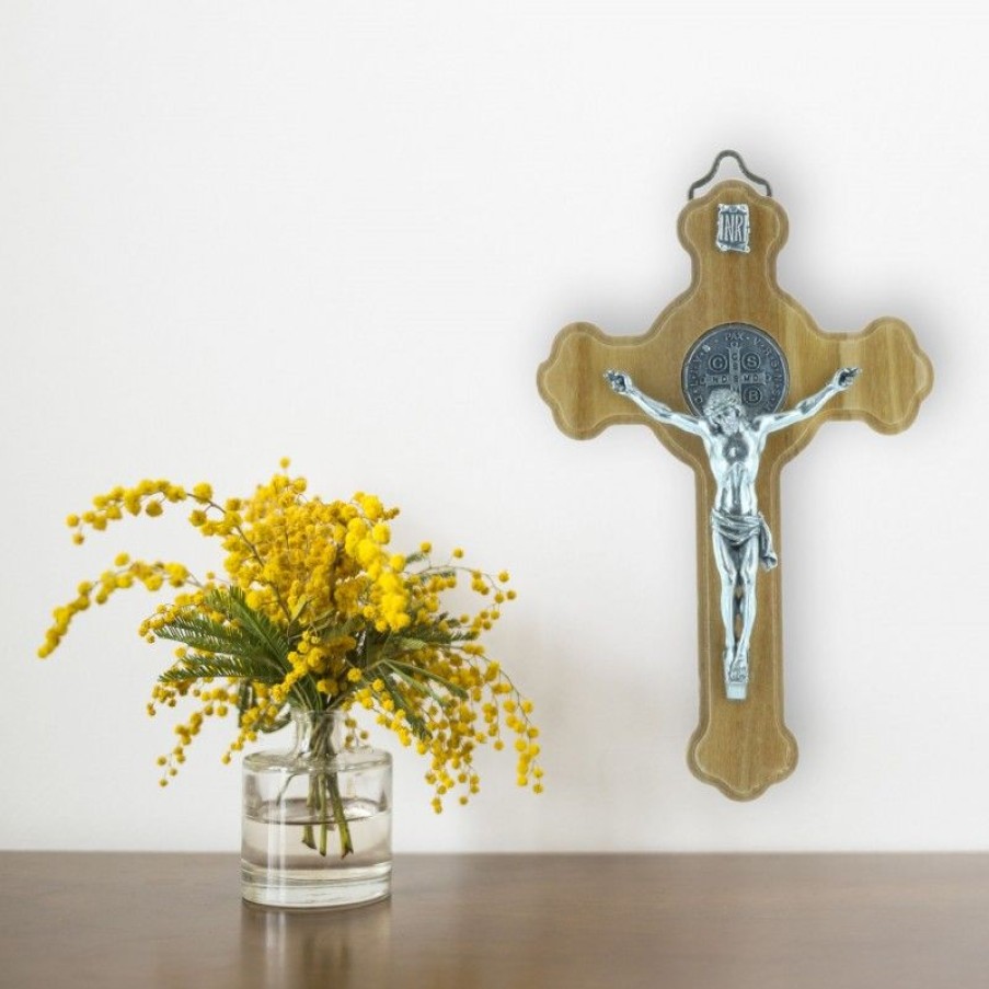 Palais du Rosaire Crucifix Bois | Crucifix De Saint Benoit En Bois D'Olivier 10Cm