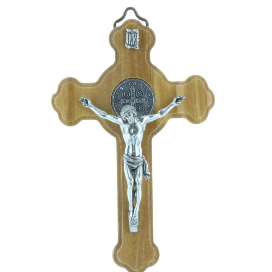 Palais du Rosaire Crucifix Bois | Crucifix De Saint Benoit En Bois D'Olivier 10Cm