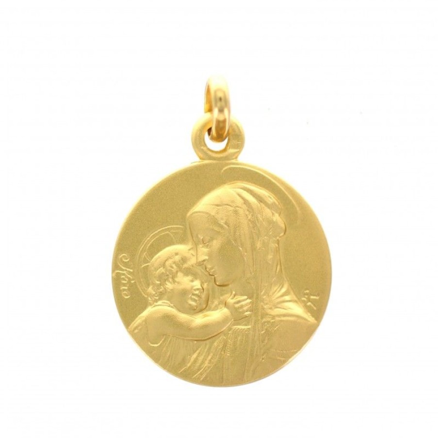 Palais du Rosaire Medaille Et Croix Plaque Or | Medaille En Plaque Or 18Mm Avec Vierge A L'Enfant