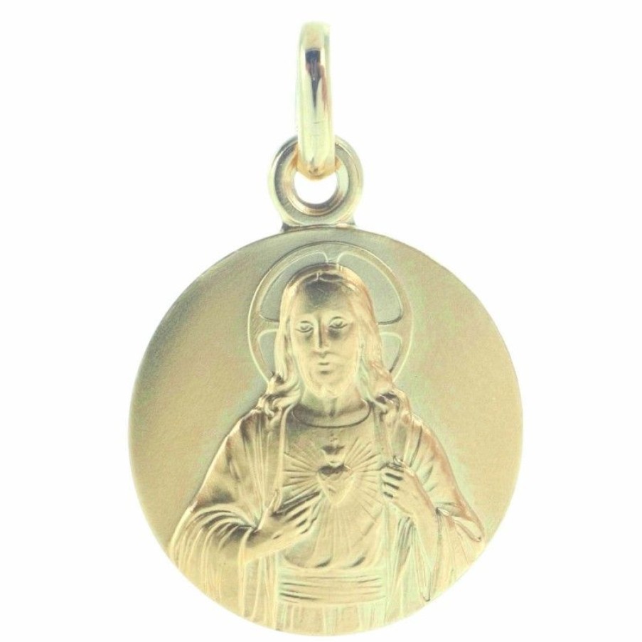 Palais du Rosaire Medaille Et Croix Plaque Or | Medaille Du Sacre Coeur De Jesus En Plaque Or 18Mm