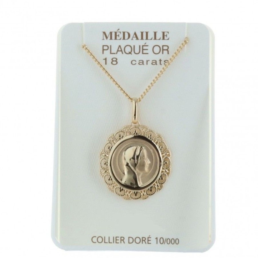 Palais du Rosaire Medaille Et Croix Plaque Or | Parure Medaille Vierge Marie Plaque Or Et Chaine 50Cm