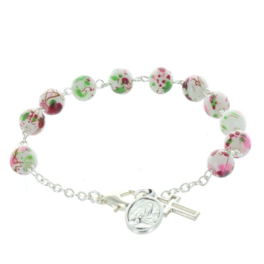 Palais du Rosaire Bracelet Dizainier | Bracelet Dizainier Grains Colores Tachetes Et Apparition De Lourdes