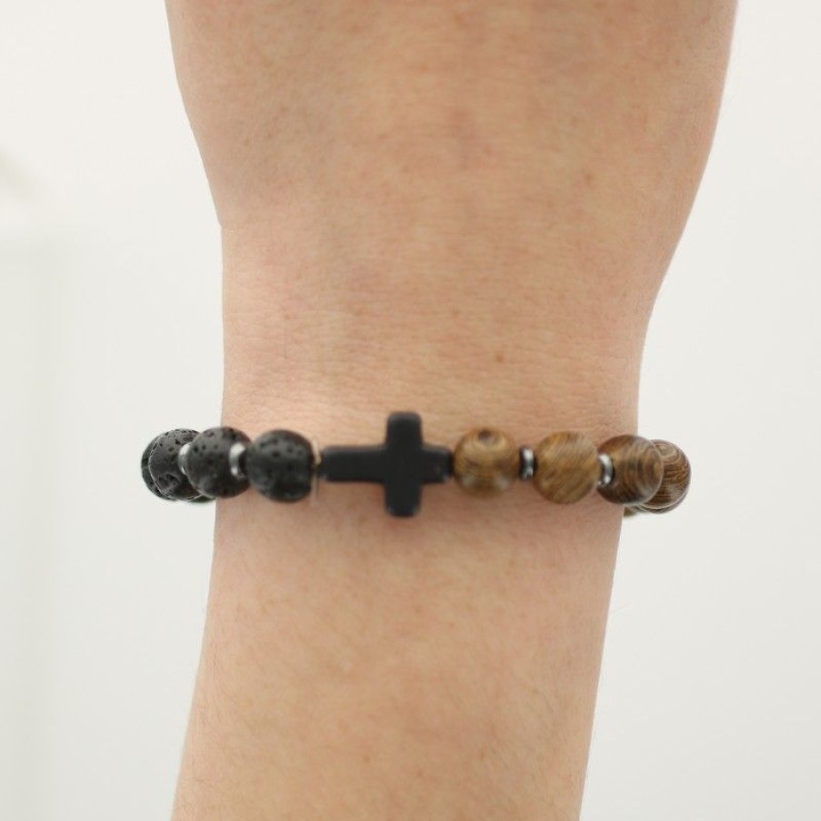 Palais du Rosaire Bracelet Fantaisie | Bracelet En Grains En Bois Et En Pierre Volcanique