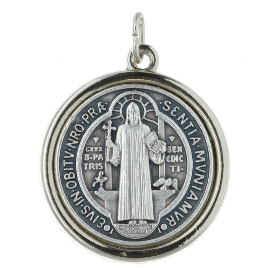 Palais du Rosaire Medaille Et Croix Metal | Medaille De Saint Benoit En Metal Argente 1,5Cm