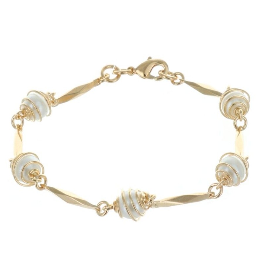 Palais du Rosaire Bracelet Plaque Or | Bracelet Plaque Or Baton Et Perles Blanches Entourees