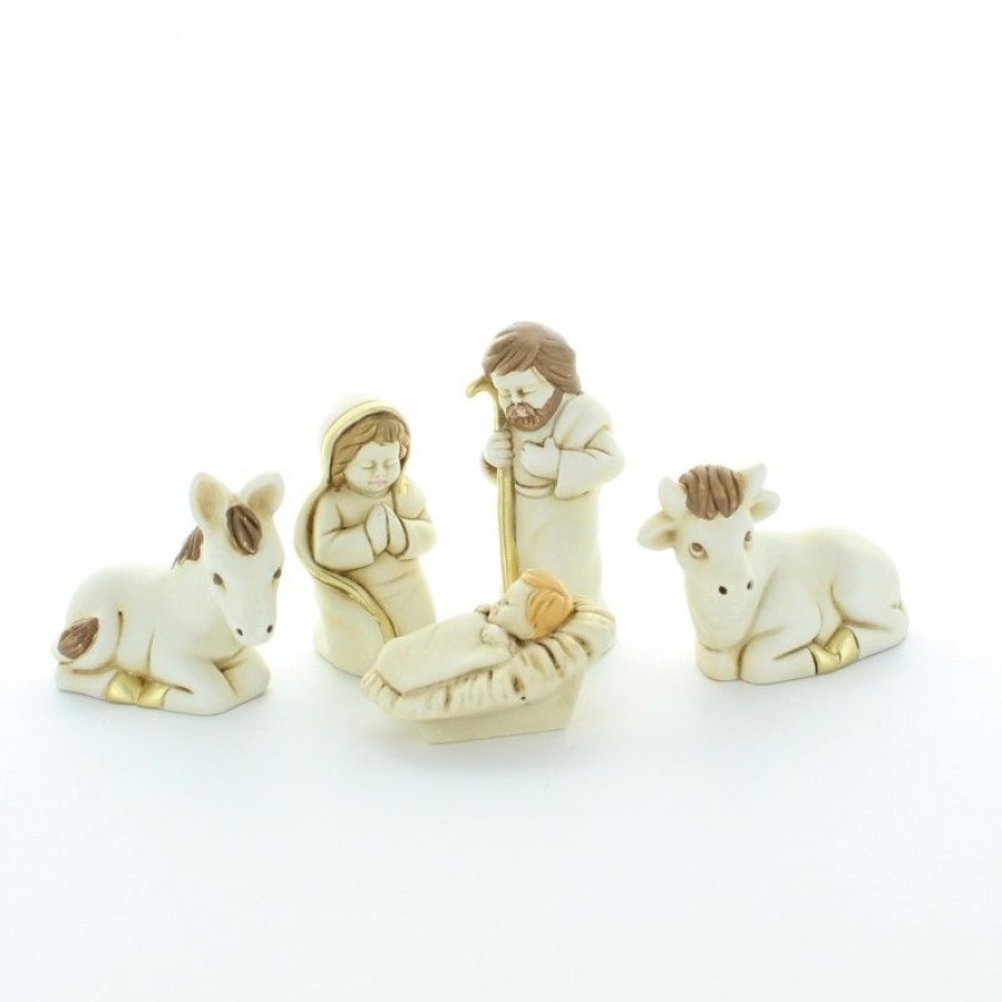 Palais du Rosaire Creche | Creche Blanche Et Doree En Resine 18 Cm