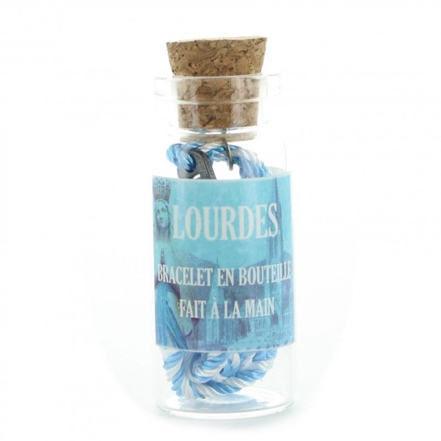 Palais du Rosaire Bracelet Fantaisie | Bracelet Tresse De Lourdes Bleu Et Blanc Dans Un Flacon