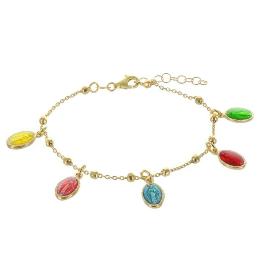 Palais du Rosaire Bracelet Argent | Bracelet Vierge Miraculeuse En Argent Dore Avec Des Medailles Colorees
