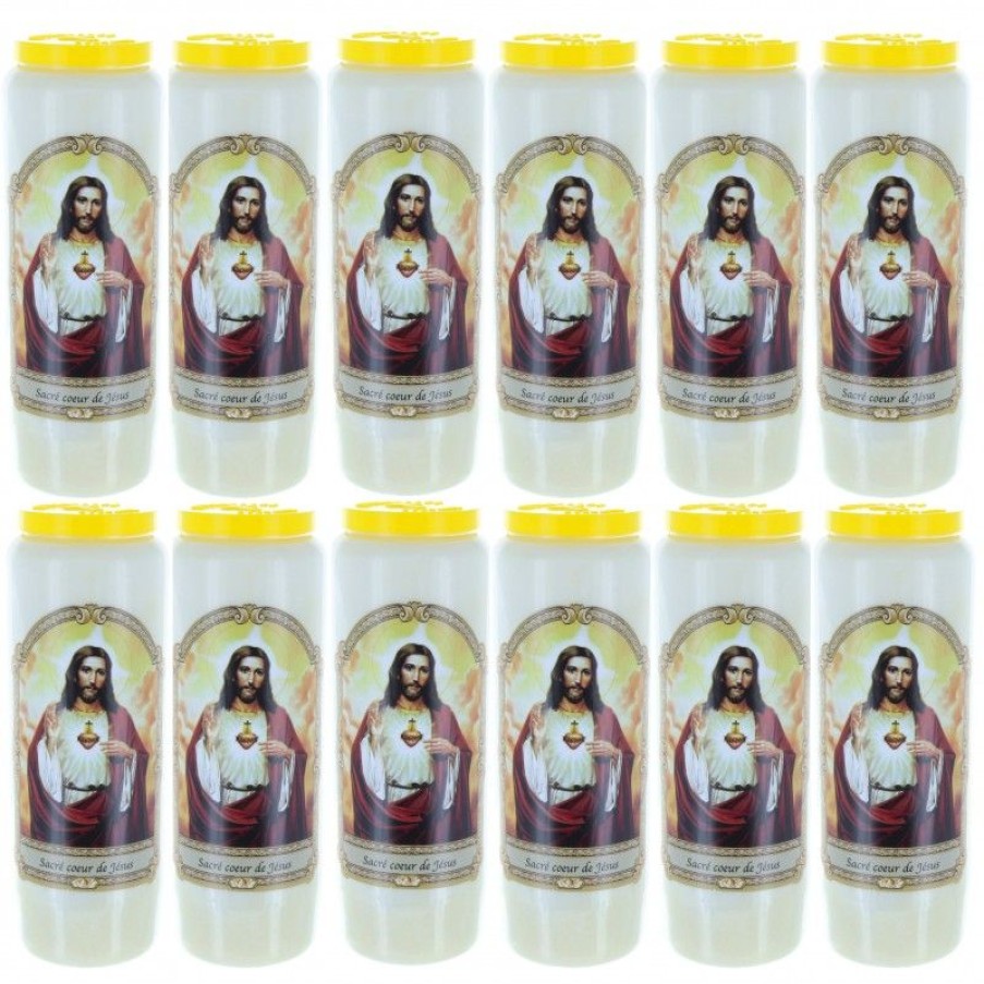 Palais du Rosaire Bougie Neuvaine | Lot De 12 Bougies Neuvaine Sacre Coeur De Jesus 17,5 Cm