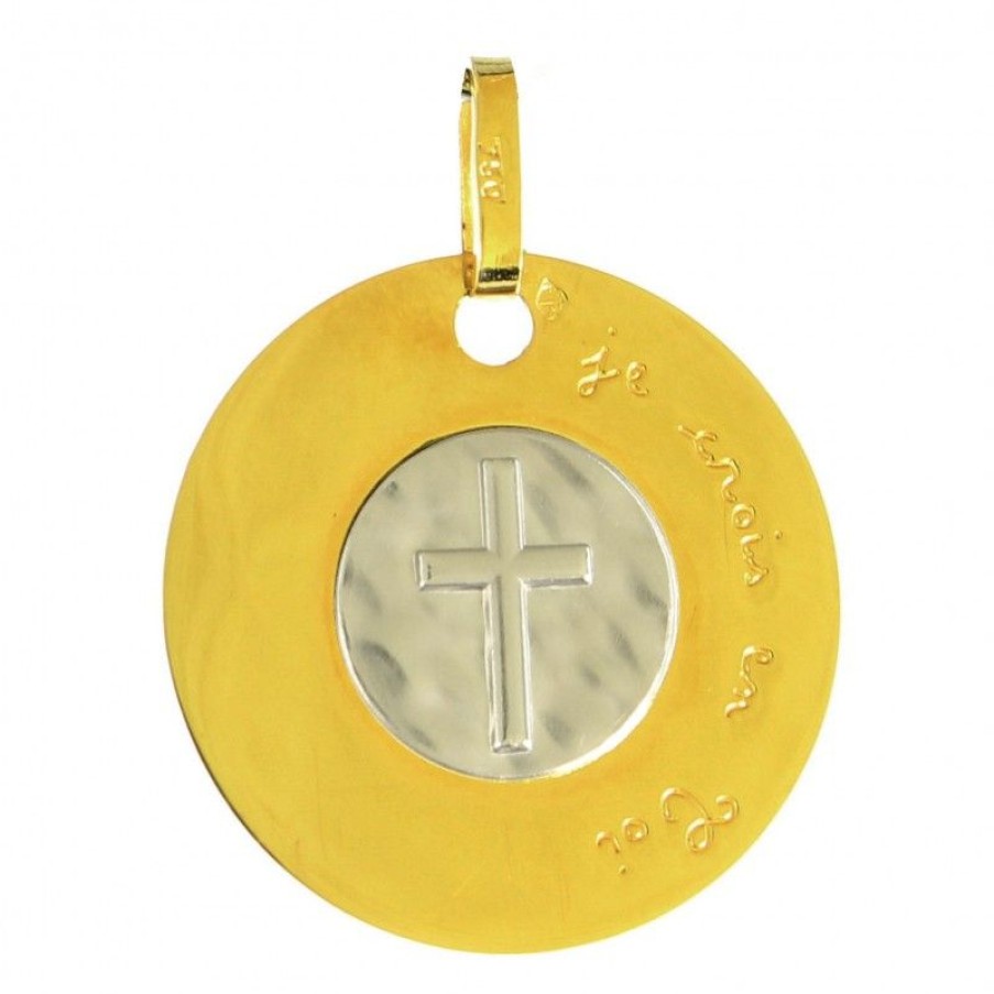 Palais du Rosaire Medaille Et Croix Or | Medaille En Or 18 Carats Avec Croix 18Mm