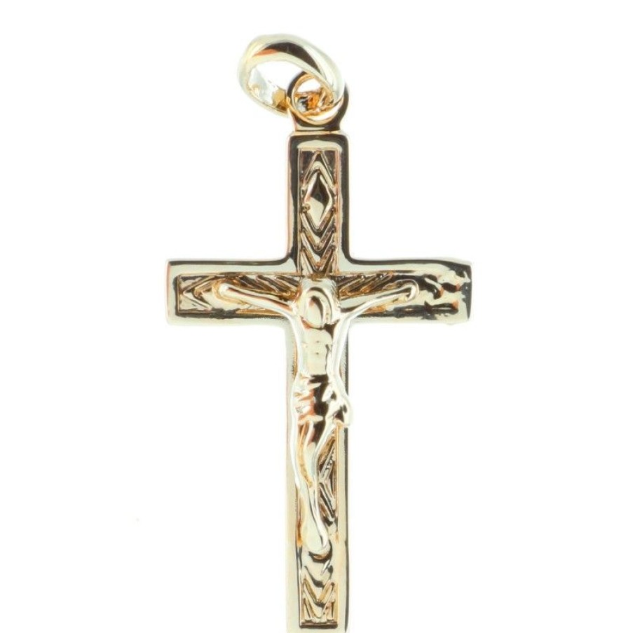 Palais du Rosaire Medaille Et Croix Plaque Or | Pendentif Croix Plaque Or Avec Le Christ Et Fond Strie