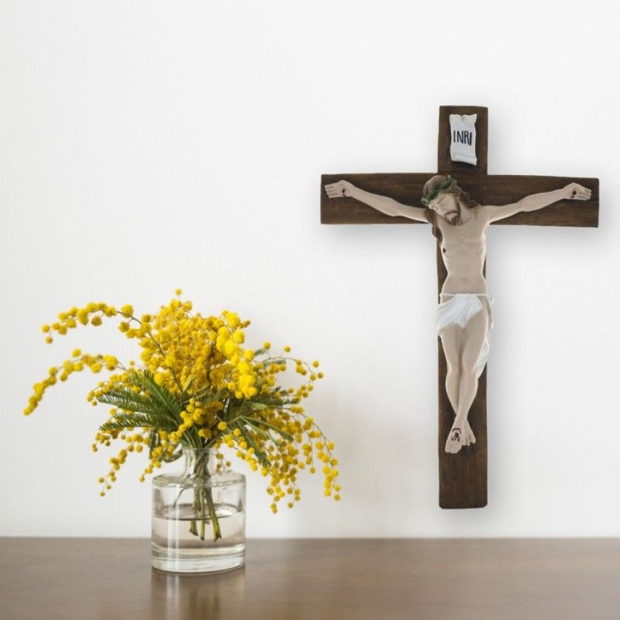 Palais du Rosaire Croix Religieuse | Crucifix A Suspendre De 40 Cm En Resine Coloree