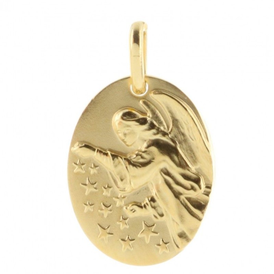 Palais du Rosaire Medaille Et Croix Plaque Or | Medaille Ange Semeur D'Etoiles En Plaque Or
