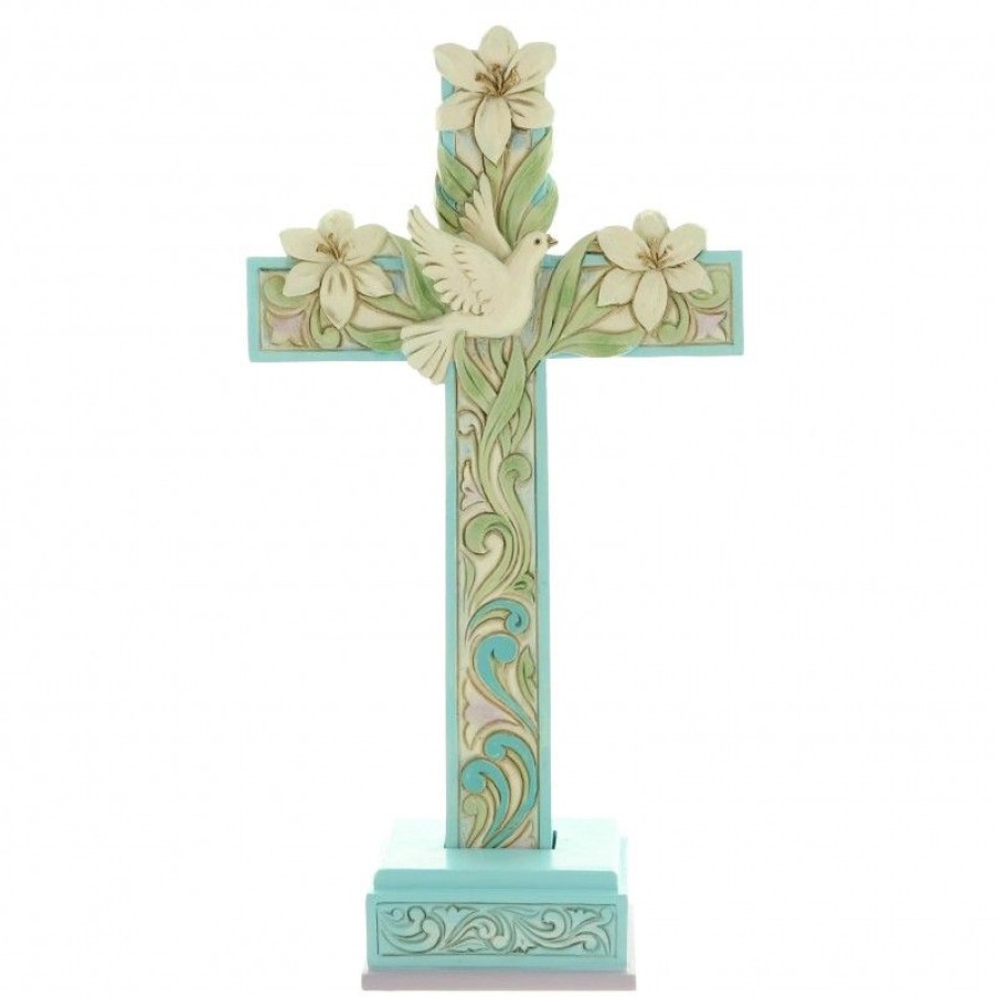 Palais du Rosaire Croix Religieuse | Croix A Poser Avec Des Lys Et Une Colombe De 18Cm
