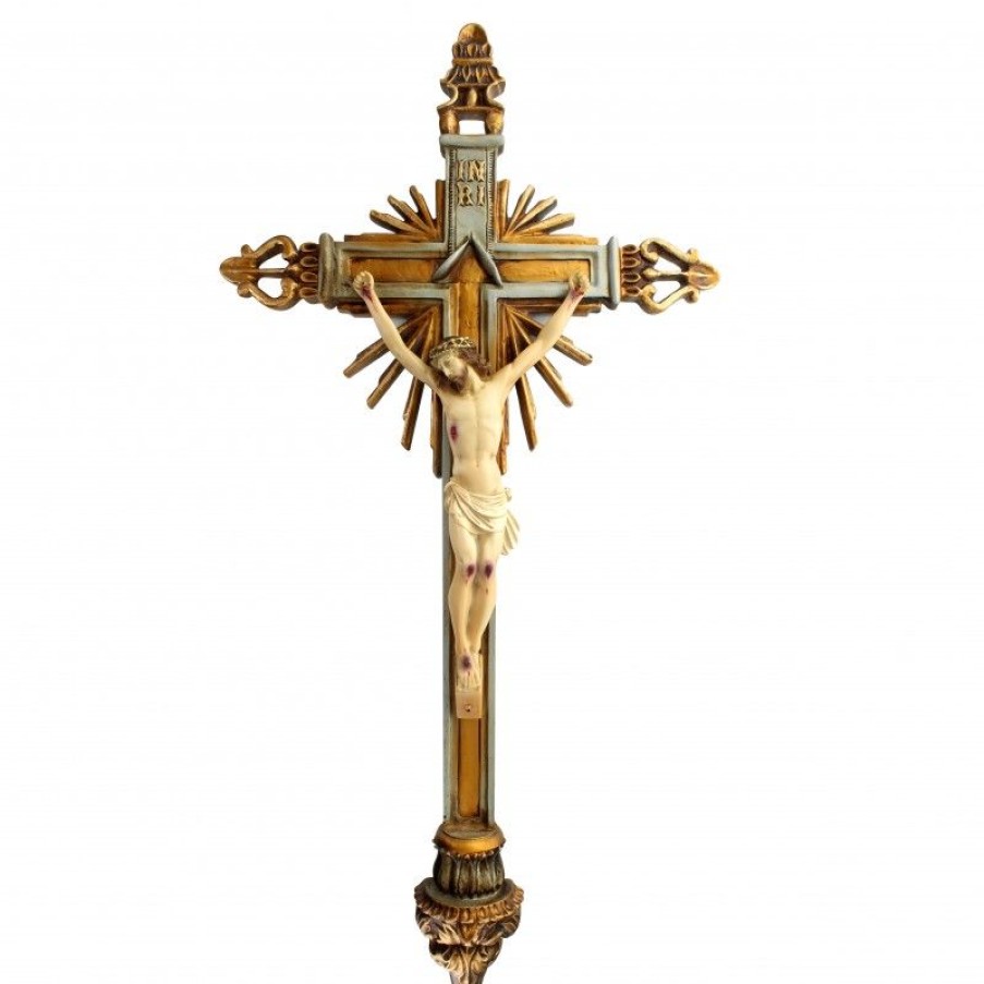 Palais du Rosaire Statue De Grande Taille | Crucifix De Style Baroque 65 Cm A Suspendre En Resine