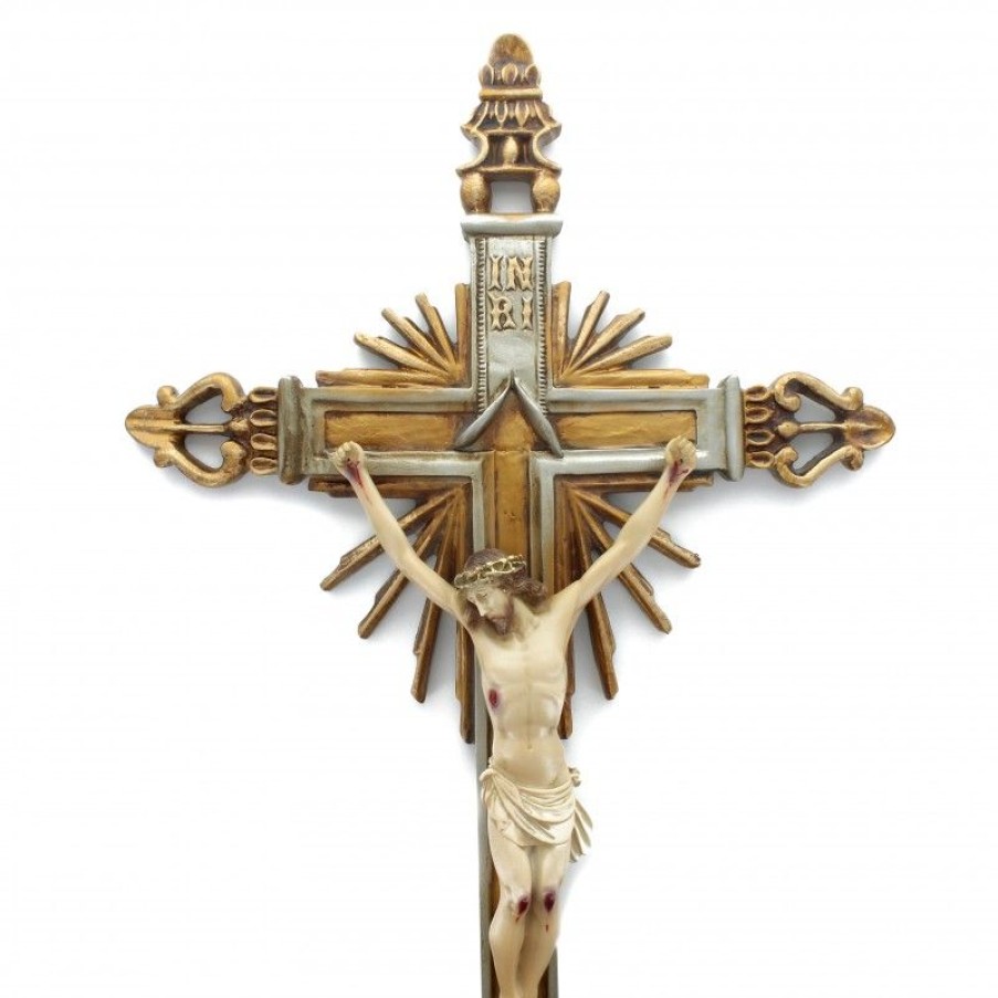 Palais du Rosaire Statue De Grande Taille | Crucifix De Style Baroque 65 Cm A Suspendre En Resine