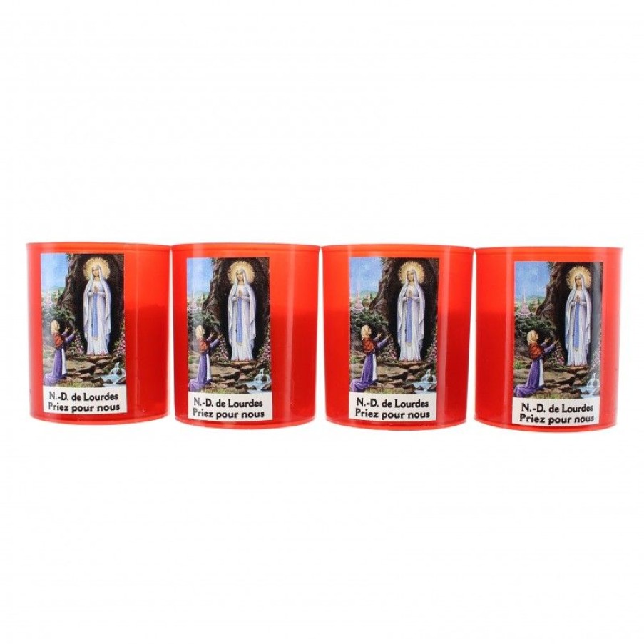 Palais du Rosaire Bougie Votive | Lot De 4 Bougies Rouges Notre Dame De Lourdes 6Cm 20H