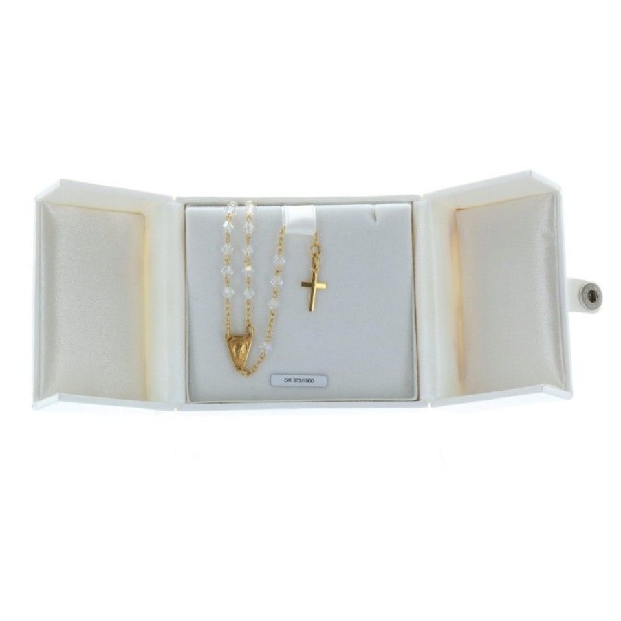 Palais du Rosaire Chapelet Or | Chapelet De Lourdes Or 9 Carats Avec Perles Cristal Swarovski 3Mm