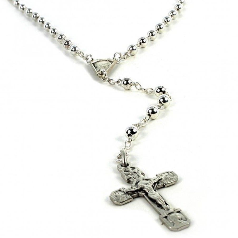 Palais du Rosaire Chapelet Argent | Chapelet En Argent Avec Grains De 4Mm Et Coeur De Lourdes