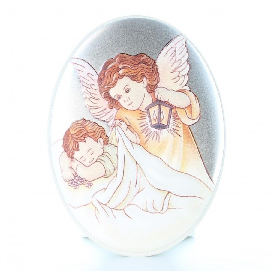 Palais du Rosaire Cadre Religieux | Cadre Bois Blanc Ovale Ange Lanterne 10X13Cm