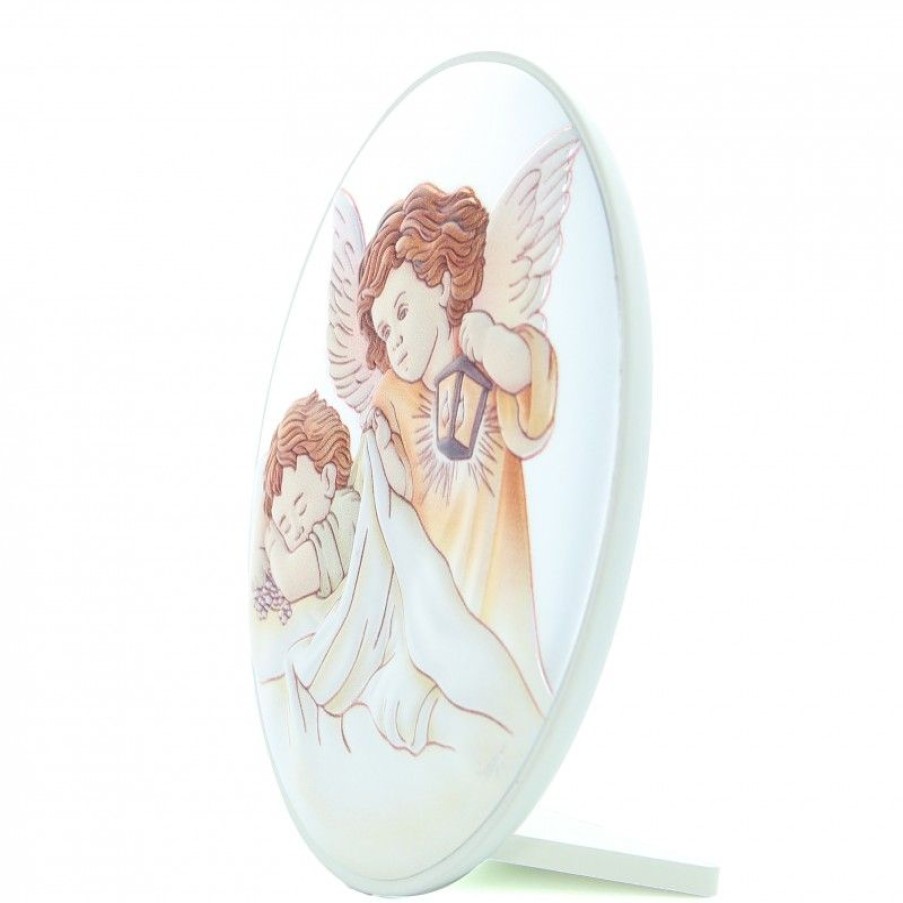 Palais du Rosaire Cadre Religieux | Cadre Bois Blanc Ovale Ange Lanterne 10X13Cm