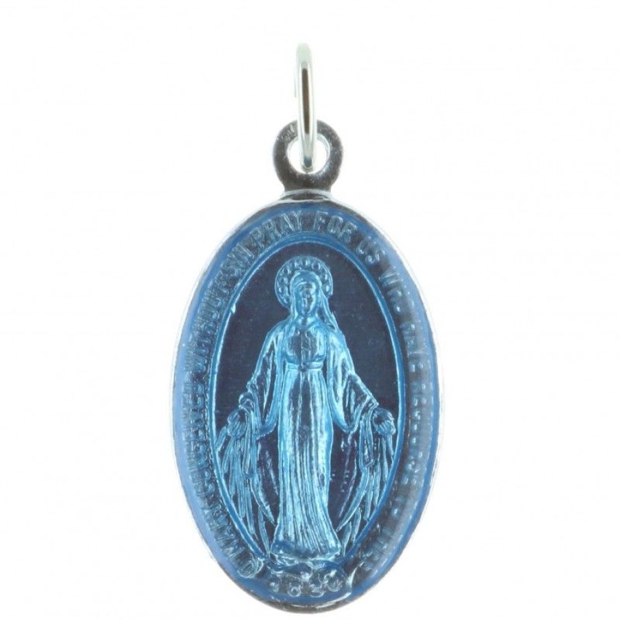 Palais du Rosaire Medaille Et Croix Metal | Medaille Metal Emaille Bleu 1 Face Vierge Miraculeuse