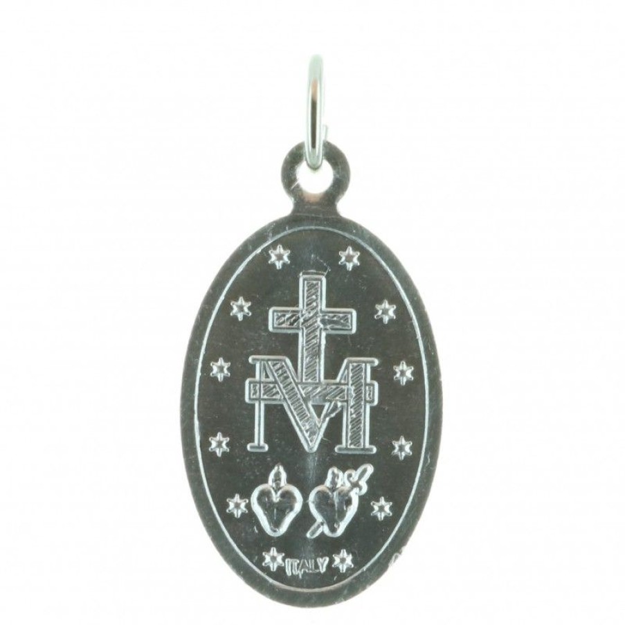 Palais du Rosaire Medaille Et Croix Metal | Medaille Metal Emaille Bleu 1 Face Vierge Miraculeuse