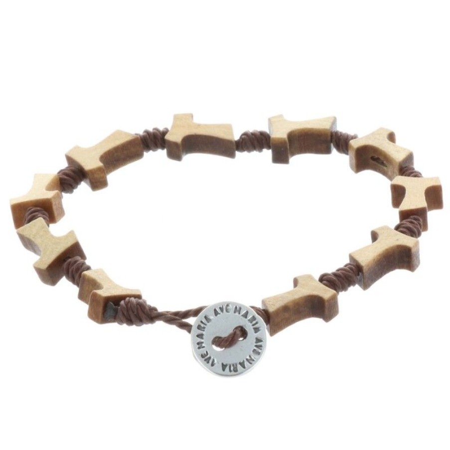 Palais du Rosaire Bracelet Dizainier | Bracelet Dizainier Corde, Bois Et Croix De Tau