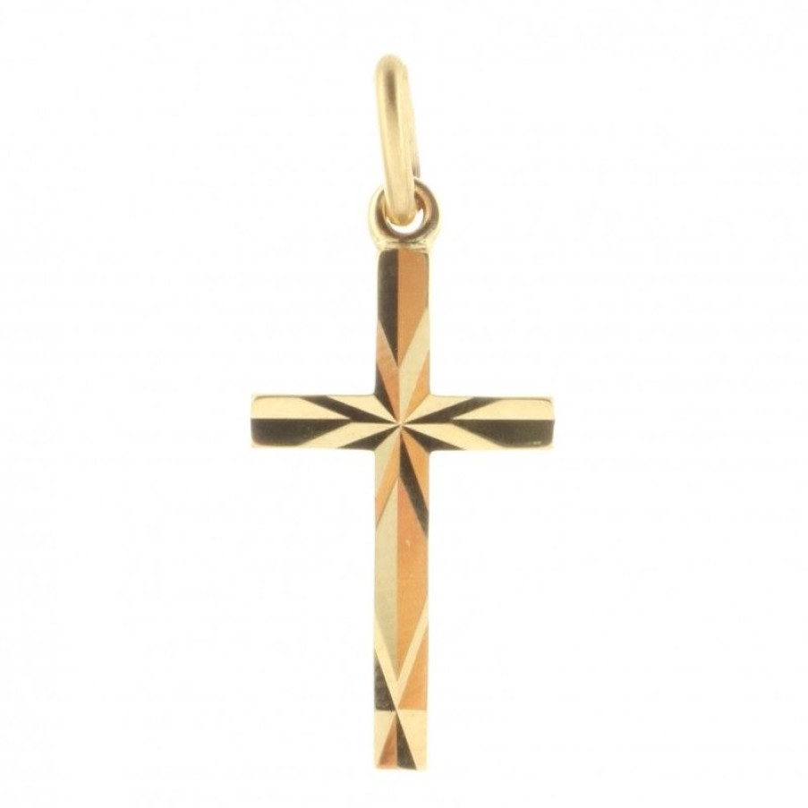 Palais du Rosaire Medaille Et Croix Plaque Or | Pendentif Croix Plaque Or Aux Courbes Facetees