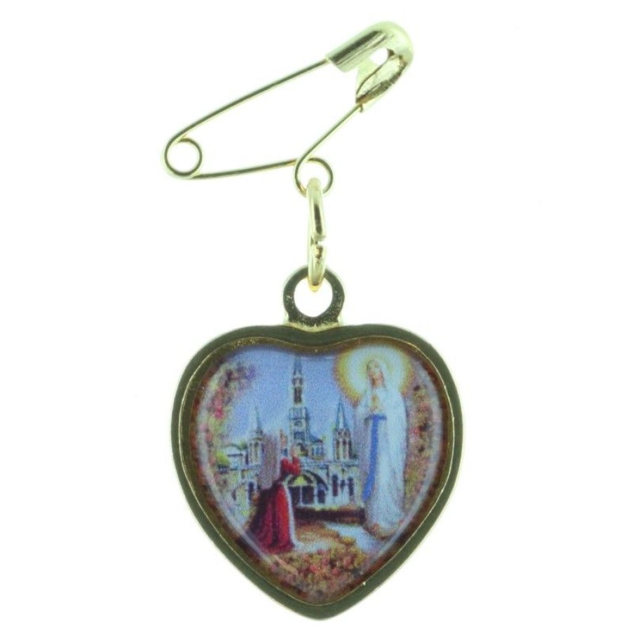 Palais du Rosaire Broche Metal | Broche Metal Dore Coeur Apparition Lourdes Et Portrait Vierge Marie