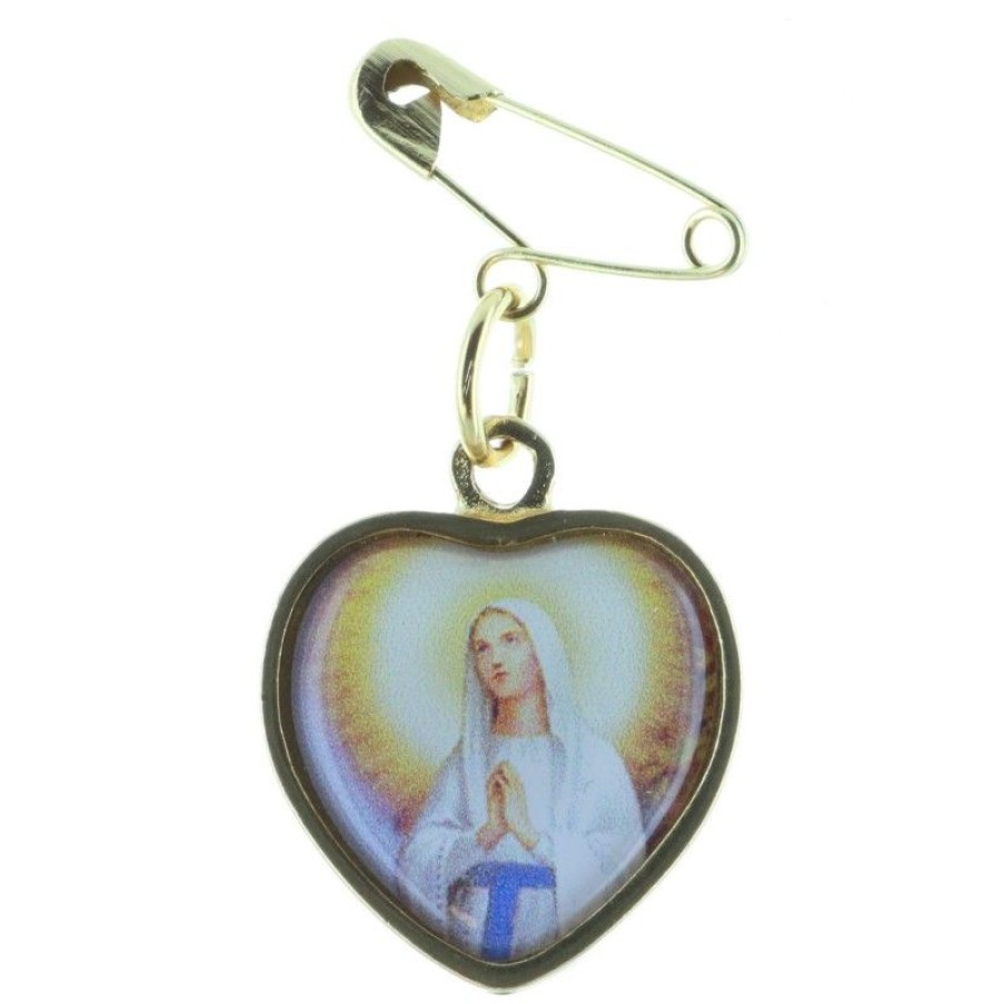 Palais du Rosaire Broche Metal | Broche Metal Dore Coeur Apparition Lourdes Et Portrait Vierge Marie