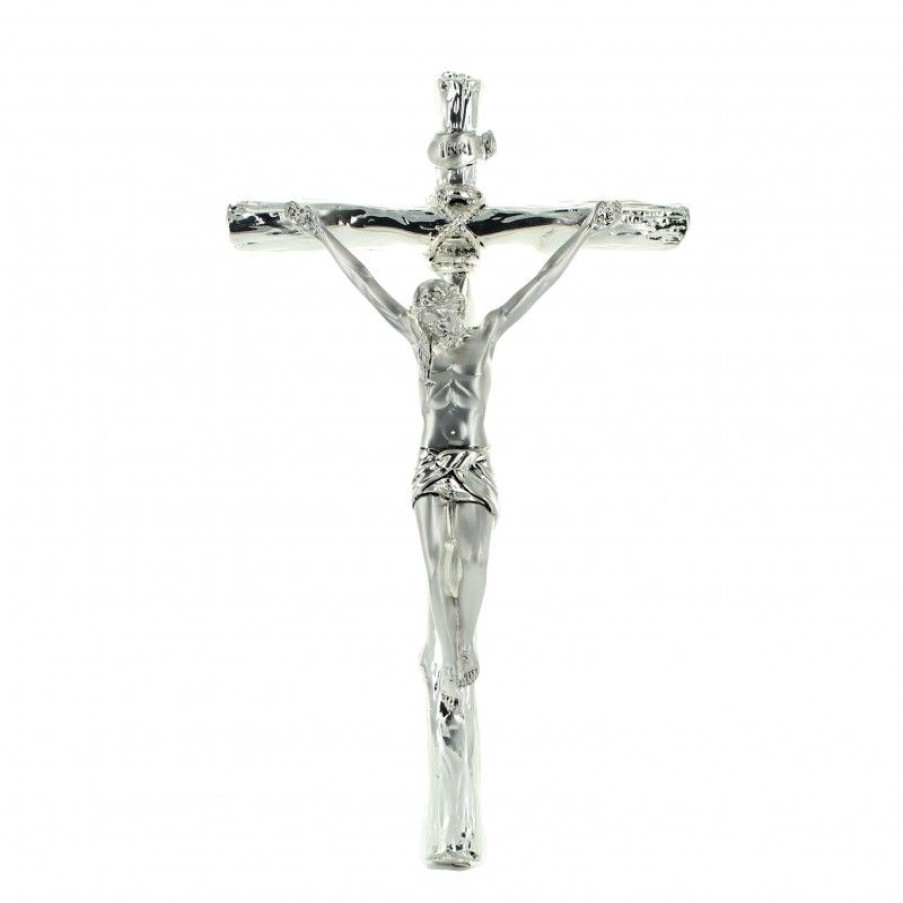 Palais du Rosaire Crucifix Metal | Crucifix En Metal Bain Argent 22 Cm