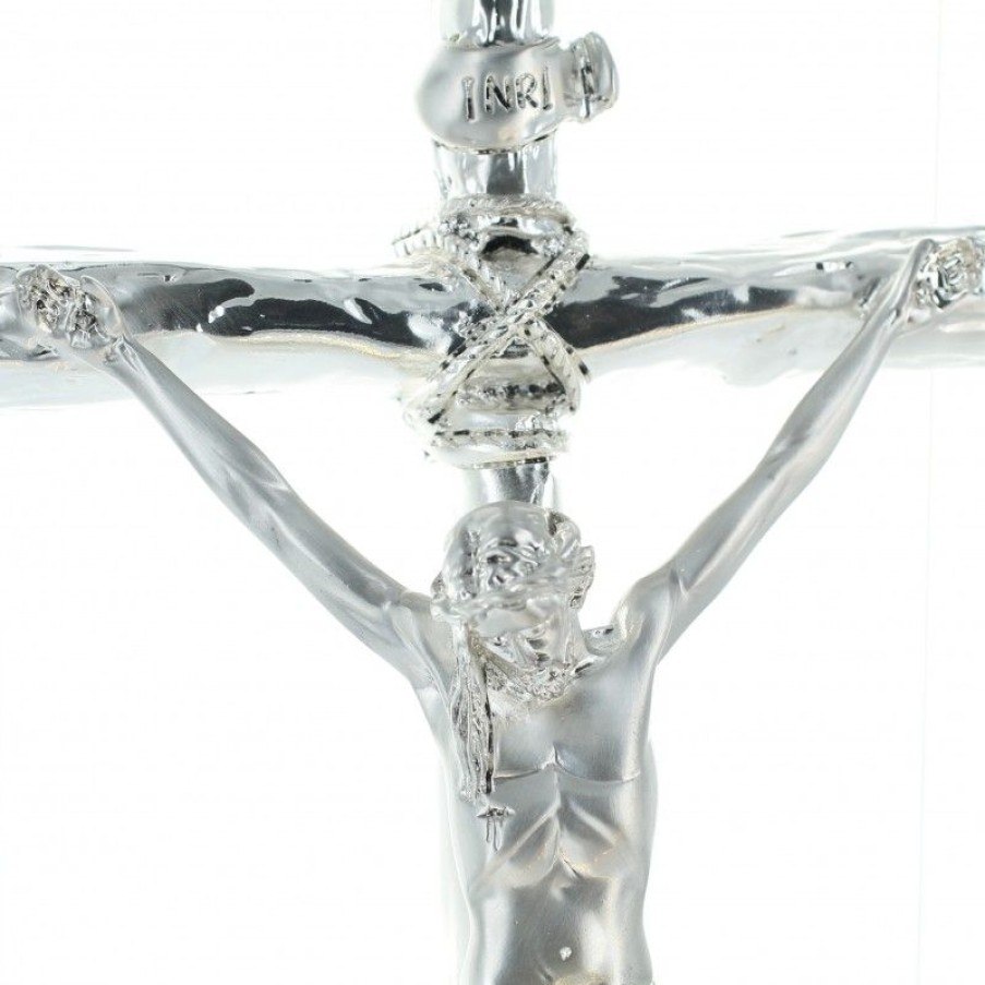 Palais du Rosaire Crucifix Metal | Crucifix En Metal Bain Argent 22 Cm