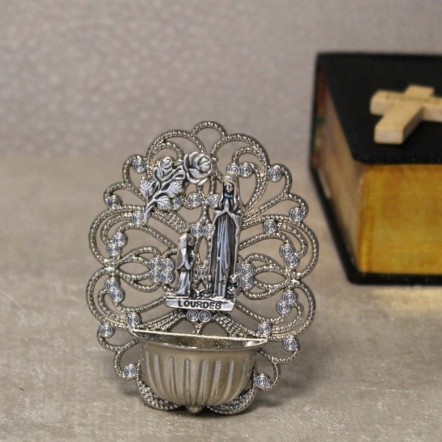 Palais du Rosaire Benitier | Benitier De Lourdes A Poser En Metal 8Cm