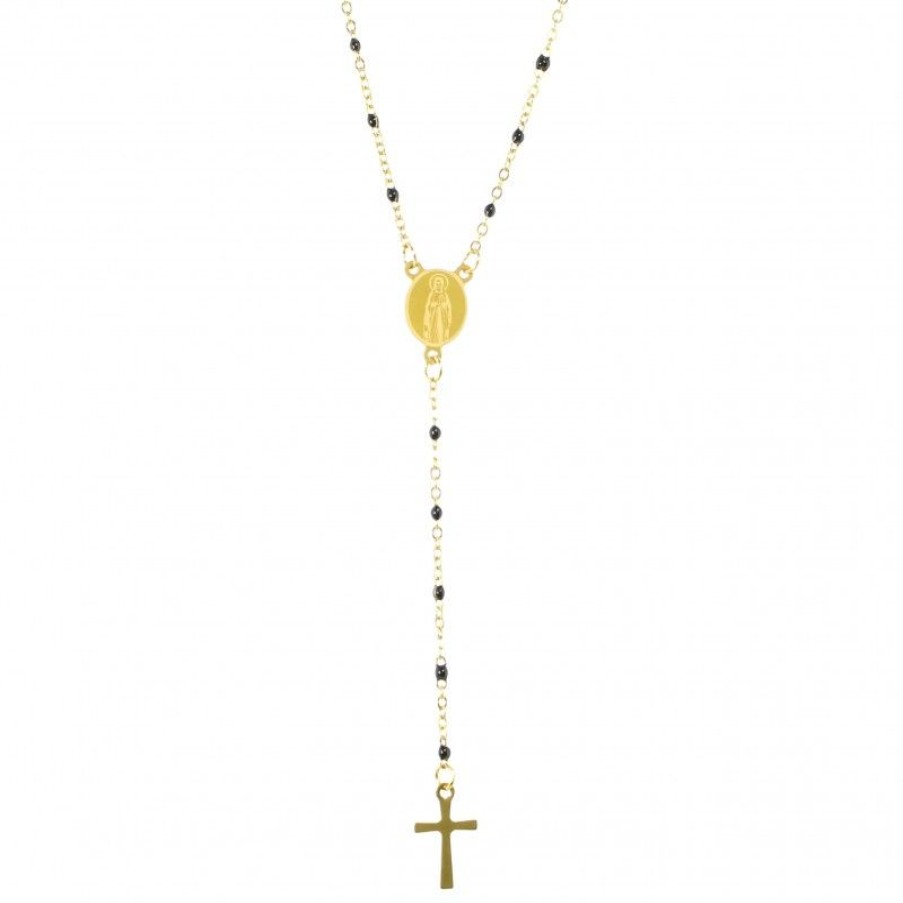 Palais du Rosaire Chapelet Metal | Chapelet En Acier Dore Avec Des Perles Noires
