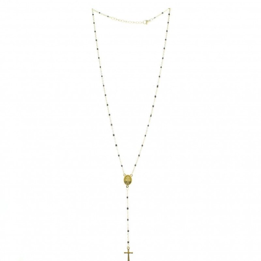 Palais du Rosaire Chapelet Metal | Chapelet En Acier Dore Avec Des Perles Noires