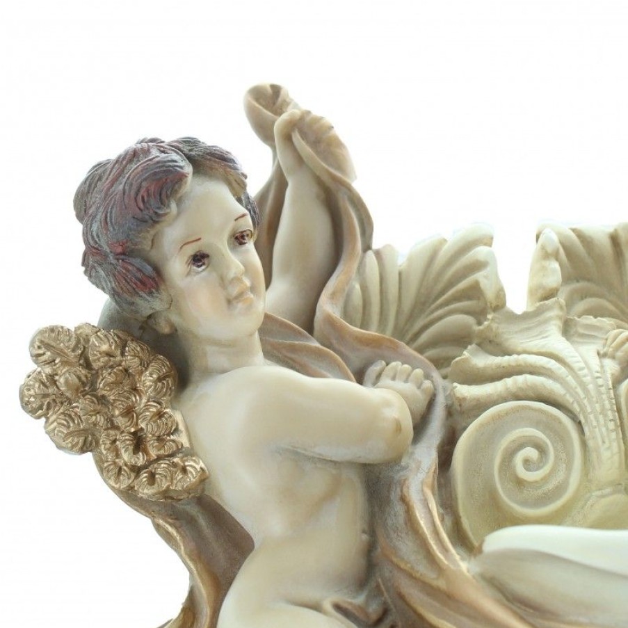Palais du Rosaire Benitier | Benitier Anges En Resine Doree 32Cm