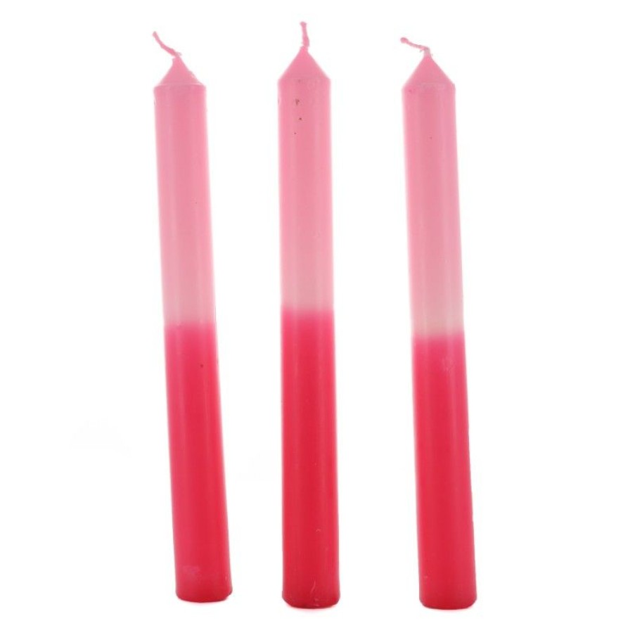 Palais du Rosaire Bougie Decorative | Set De 3 Bougies A Baton Couleur Rose Et Rouge 20X2Cm