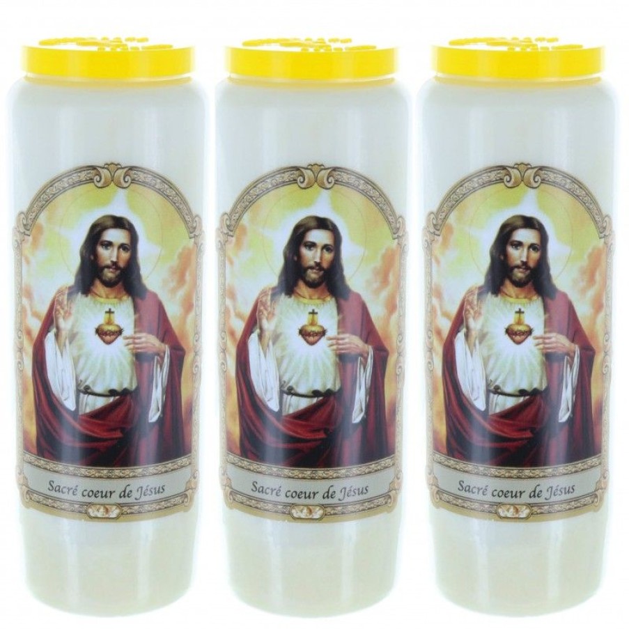 Palais du Rosaire Bougie Neuvaine | Lot De 3 Bougies De Neuvaine Sacre Coeur De Jesus 17,5 Cm