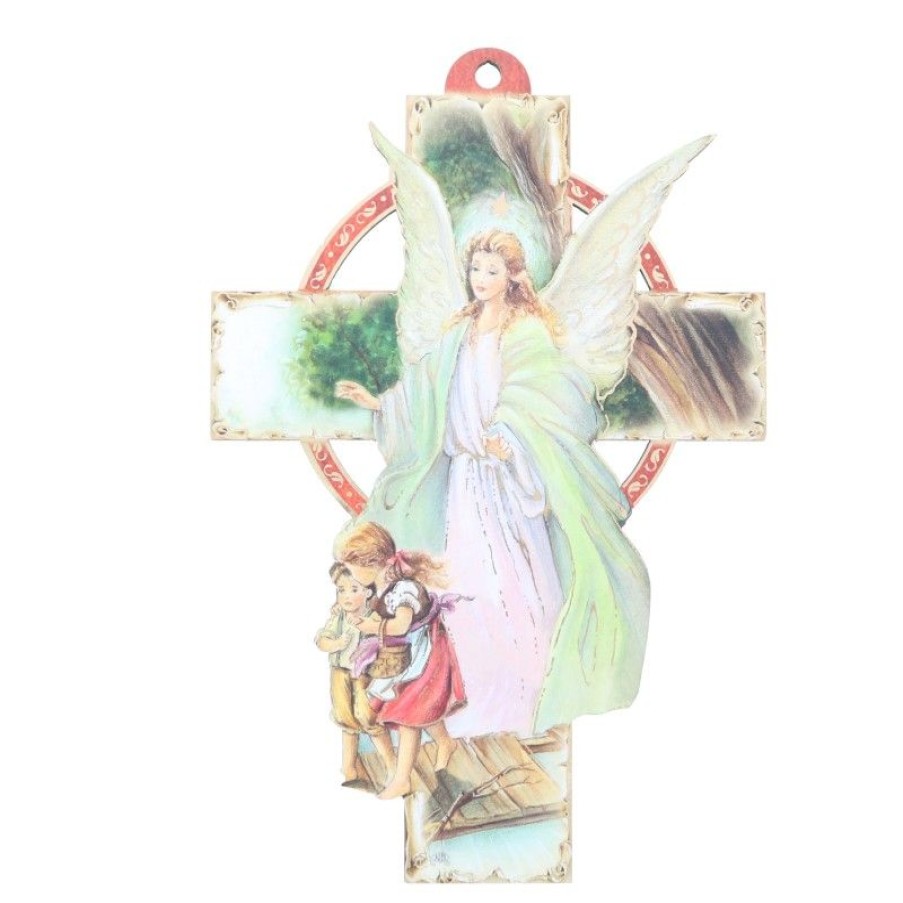 Palais du Rosaire Croix Religieuse | Croix D'Ange En Bois Decoupe 10X15Cm