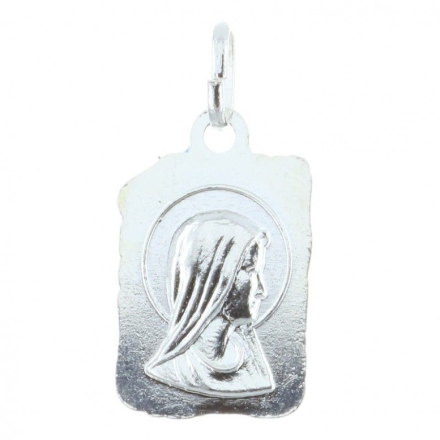 Palais du Rosaire Medaille Et Croix Metal | Medaille Metal Argente En Forme De Parchemin Et Apparition De Lourdes