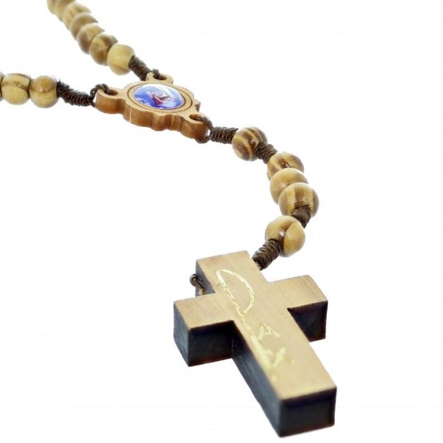 Palais du Rosaire Chapelet Corde | Chapelet En Corde Avec Grains De 6Mm En Bois D'Olivier Avec Une Croix Pax \\"Lourdes\\"