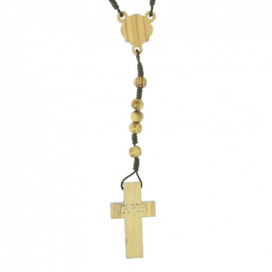 Palais du Rosaire Chapelet Corde | Chapelet En Corde Avec Grains De 6Mm En Bois D'Olivier Avec Une Croix Pax \\"Lourdes\\"