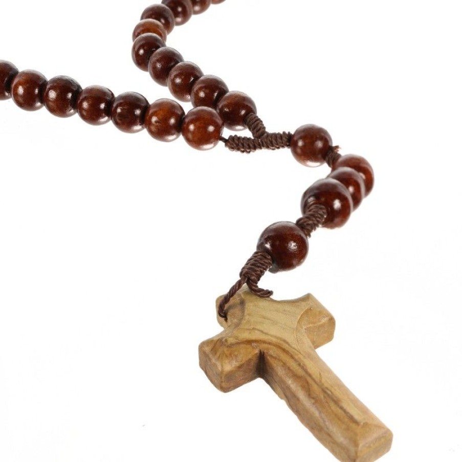 Palais du Rosaire Chapelet Corde | Chapelet En Corde Avec Grains En Bois Fonce De 12Mm Et Croix En Bois D'Olivier