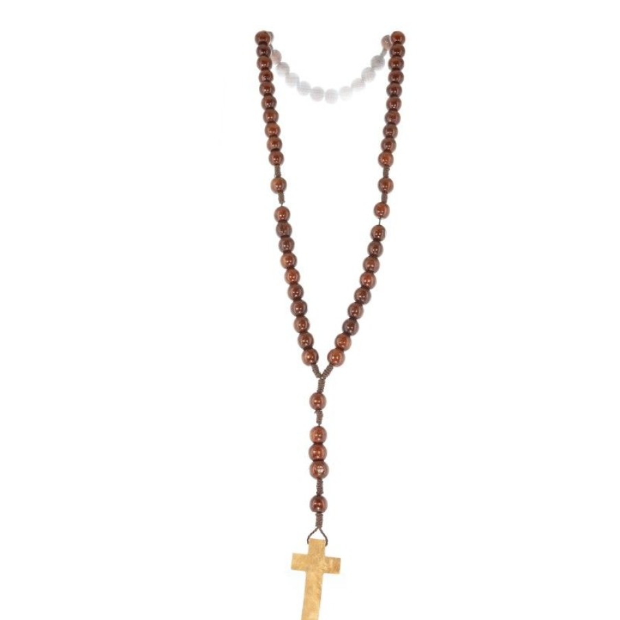 Palais du Rosaire Chapelet Corde | Chapelet En Corde Avec Grains En Bois Fonce De 12Mm Et Croix En Bois D'Olivier
