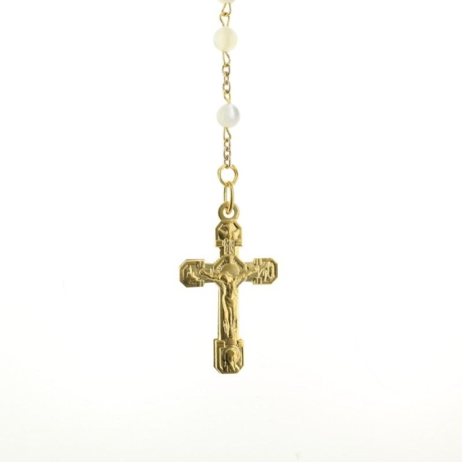 Palais du Rosaire Chapelet Plaque Or | Chapelet Plaque Or Avec Grains En Perles De Nacre
