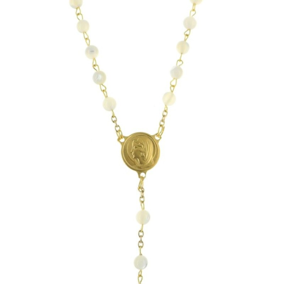 Palais du Rosaire Chapelet Plaque Or | Chapelet Plaque Or Avec Grains En Perles De Nacre