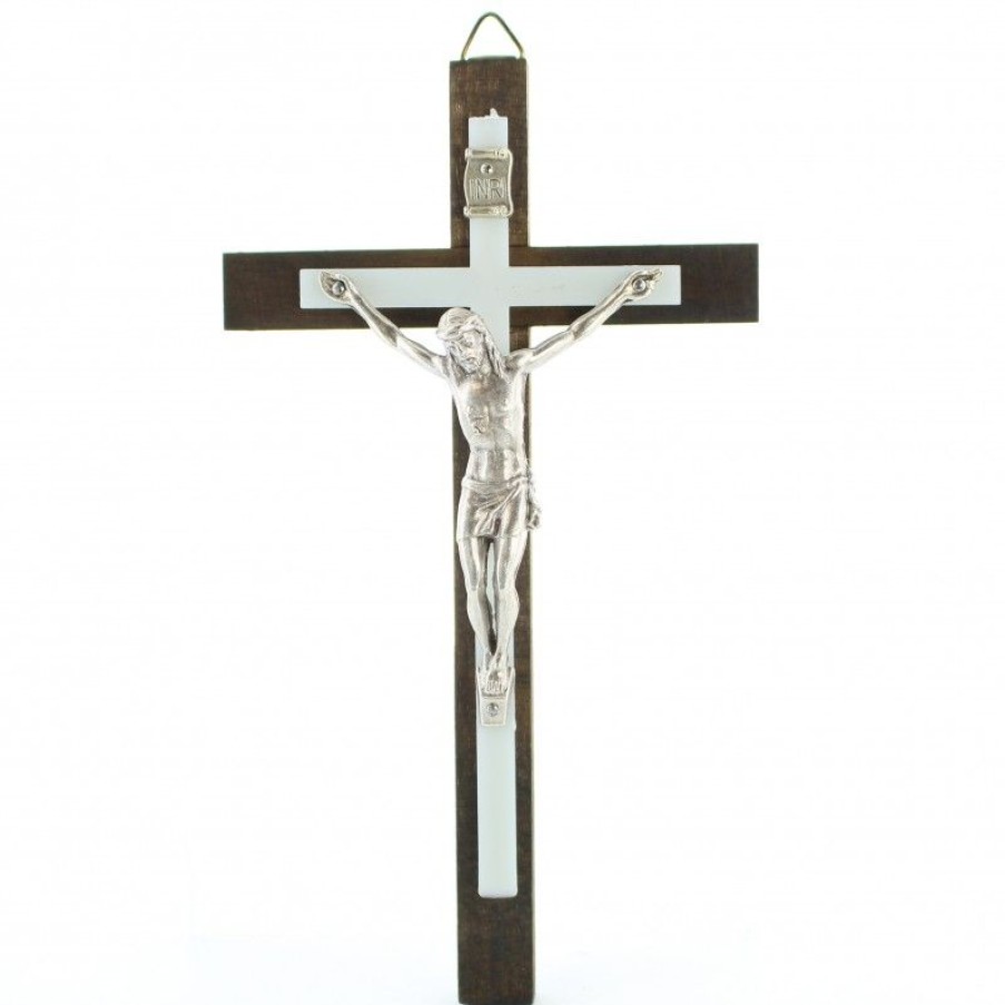 Palais du Rosaire Crucifix Metal | Croix Du Christ En Bois Et Metal Argente 16Cm